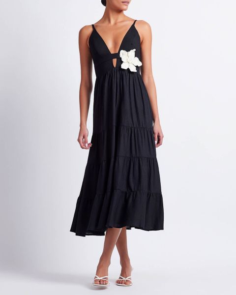 Women Dresses & Jumpsuits Flower Applique Linen Midi Dress (Exclusive) Solid Patbo Black