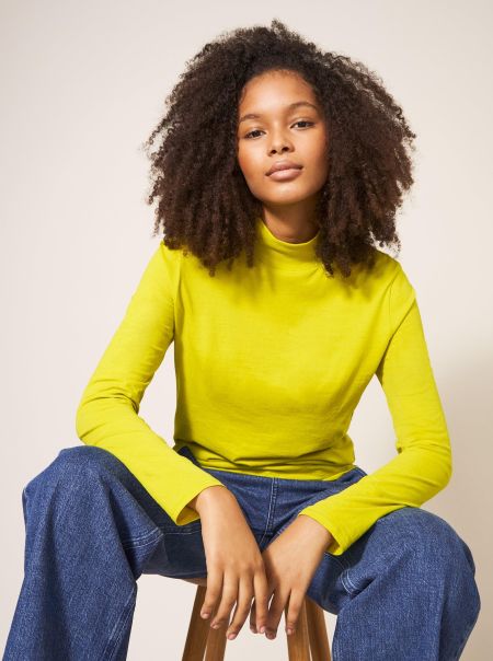 Camile High Neck Tee In Mid Chartreuse Women White Stuff Tops